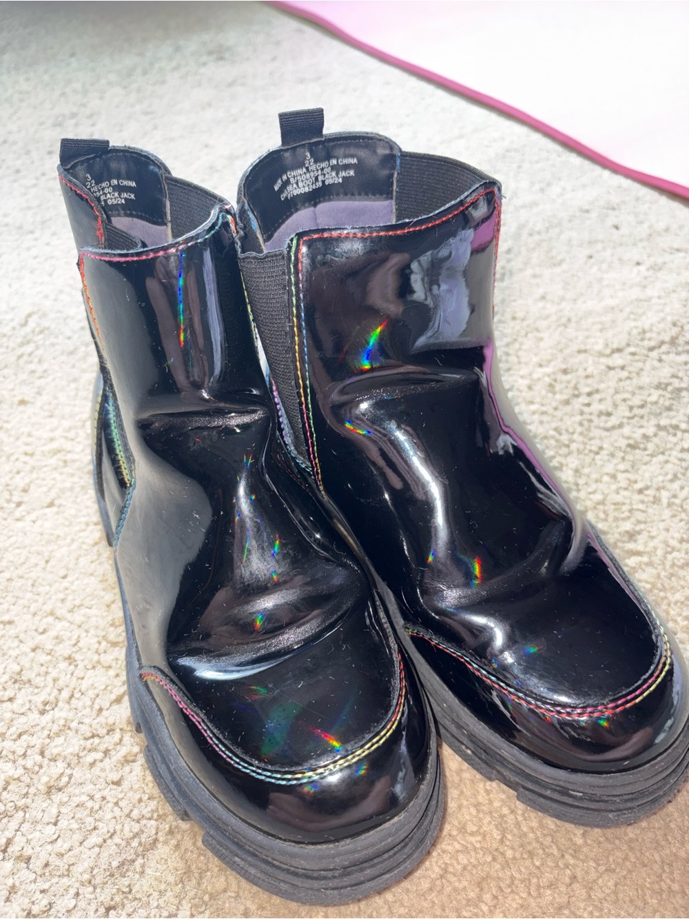 Girls Black Boots with Rainbow Stitching